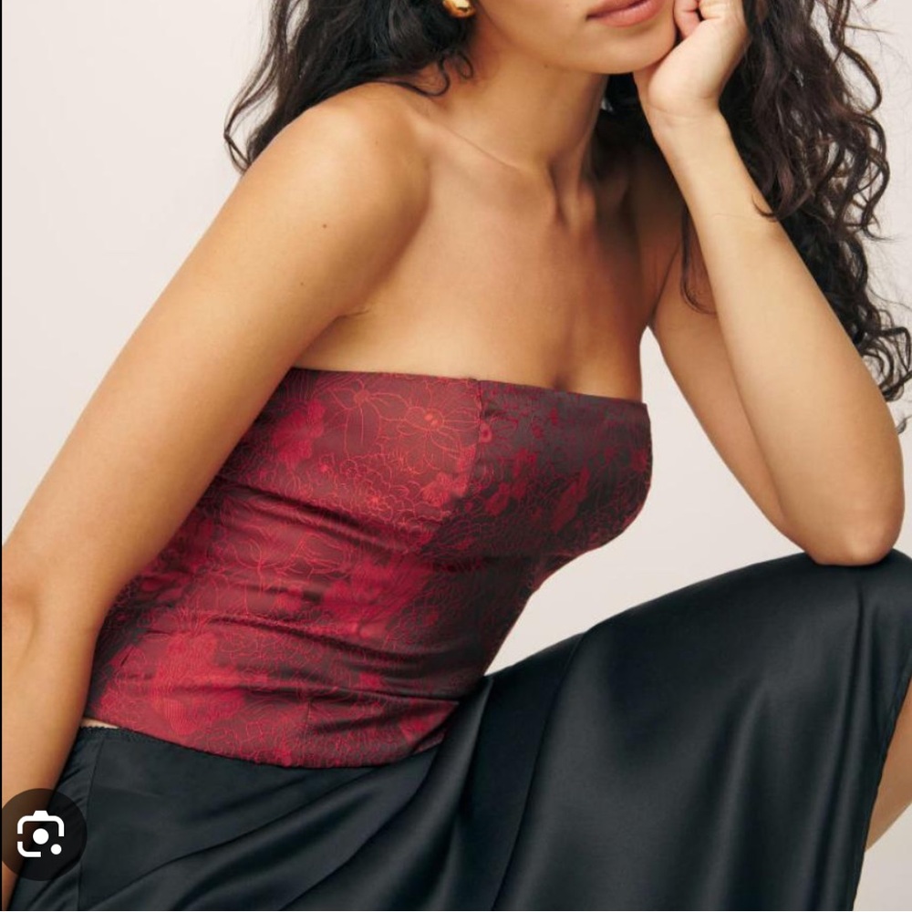 BNWT Reformation Georgia Deep Red Floral Strapless Top - Picture 2 of 10